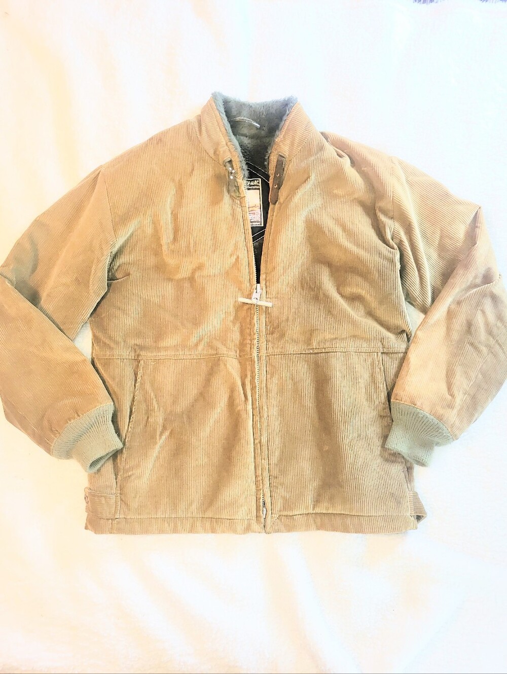 1960's Vintage Rare Mighty Mac Corduroy Jacket Tan Retro 2 Way Zipper Mens Large